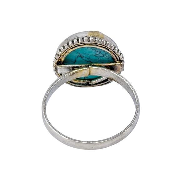 Round Southwestern Turquoise Ring | Vintage Sterling Silver 925 | Size 10 - Picture 6 of 11